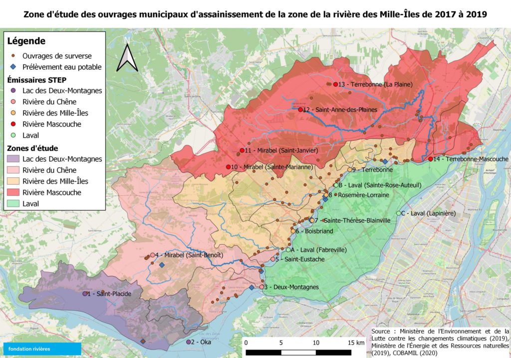 Zone d'étude des ouvrages municipaux de traitement des eaux usées des bassins versants de la rivière des Mille-Îles