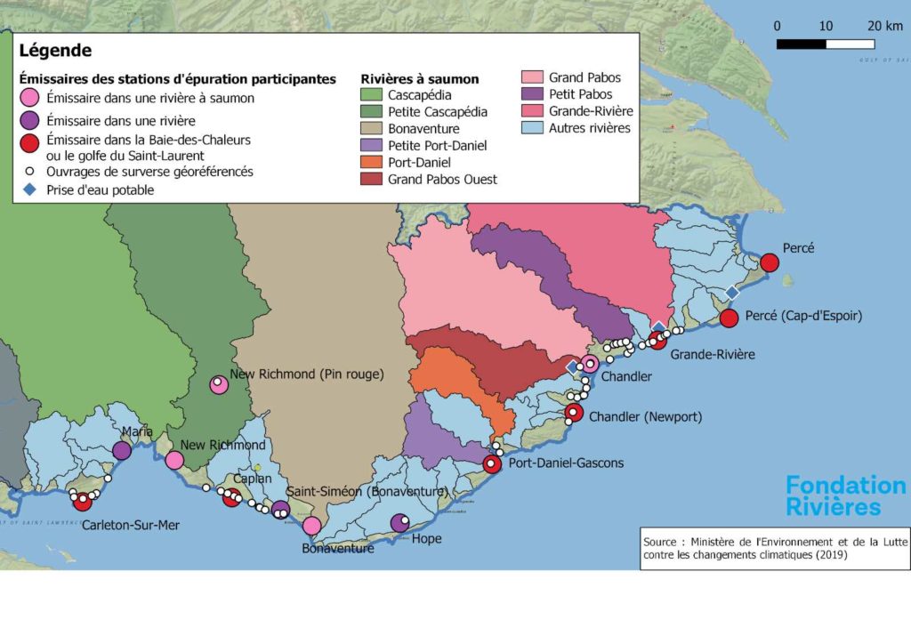 Zone d’étude des ouvrages municipaux de traitement des eaux usées du sud de la péninsule gaspésienne